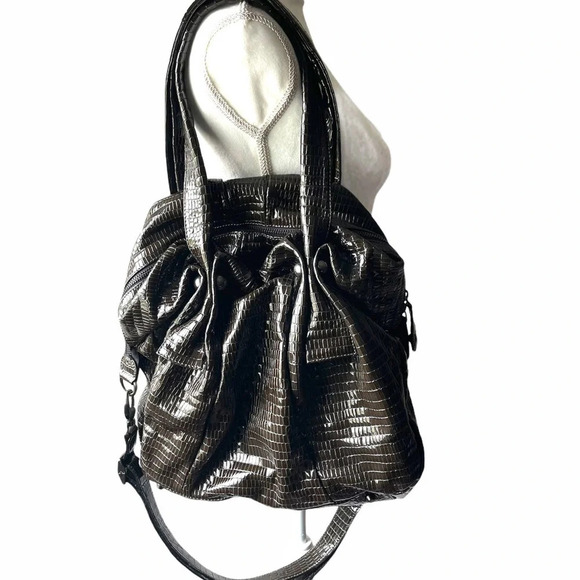 Arcadia Handbags - Arcadia | Dark Brown Embossed Snakeskin Bag